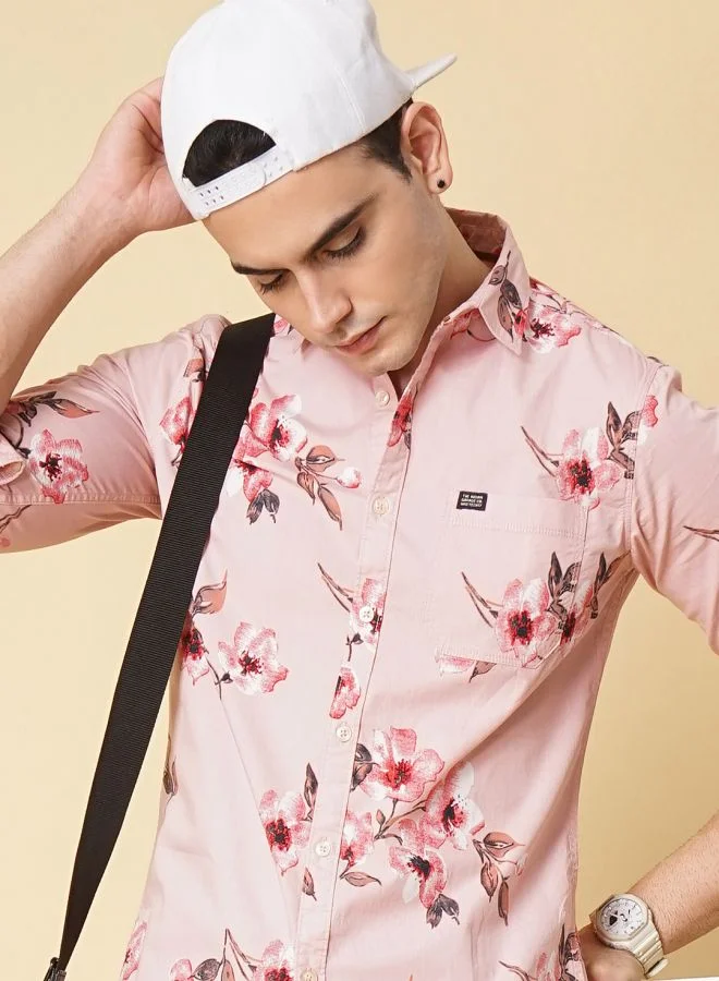 The Indian Garage Co Men Regular Fit Floral Printed Full Sleeves Spread Collar Casual Shirt