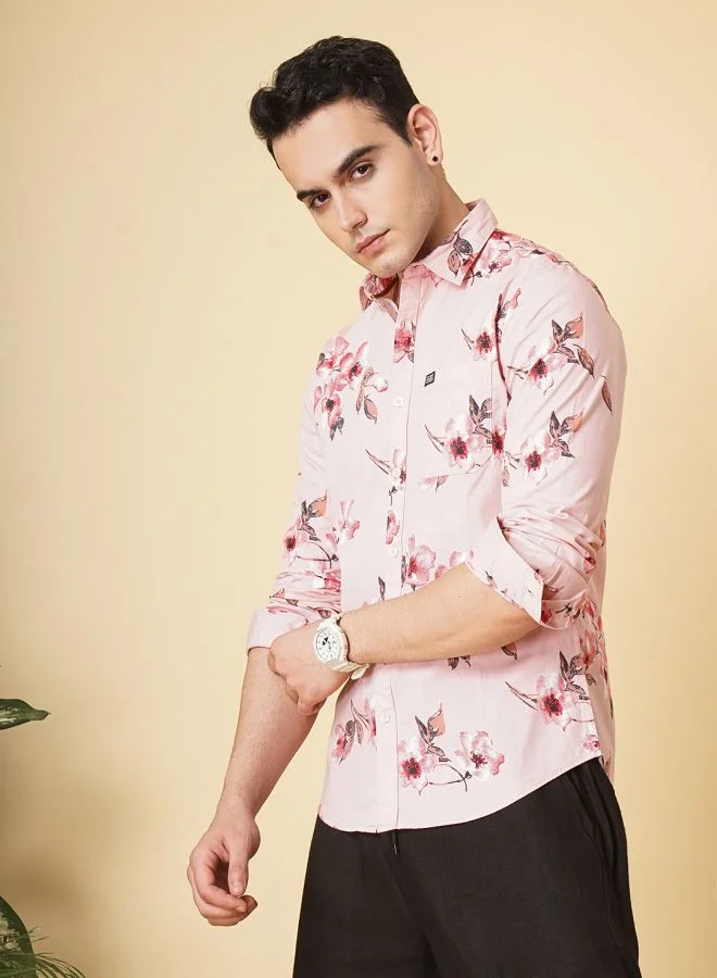 The Indian Garage Co Men Regular Fit Floral Printed Full Sleeves Spread Collar Casual Shirt