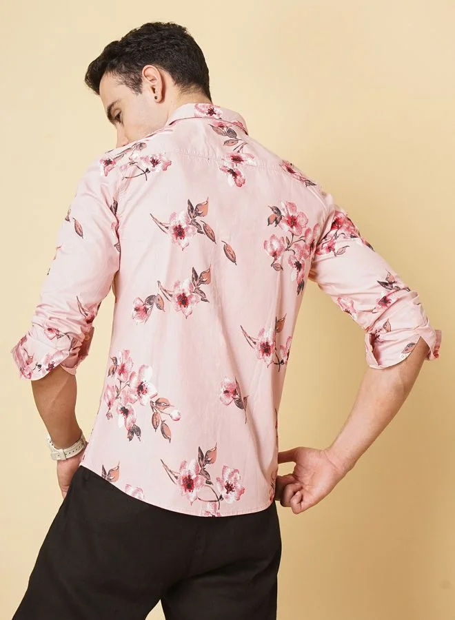 The Indian Garage Co Men Regular Fit Floral Printed Full Sleeves Spread Collar Casual Shirt