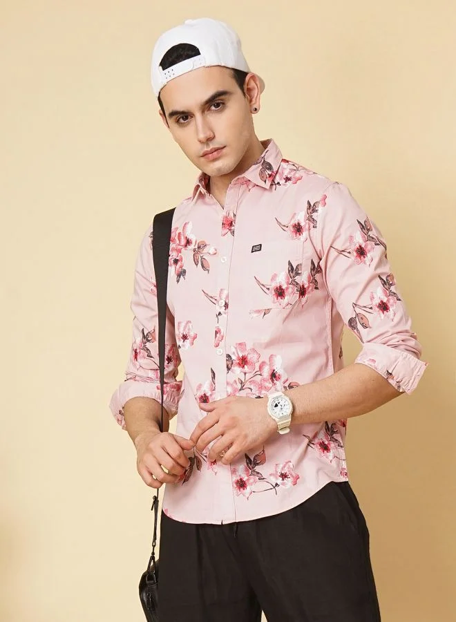 The Indian Garage Co Men Regular Fit Floral Printed Full Sleeves Spread Collar Casual Shirt