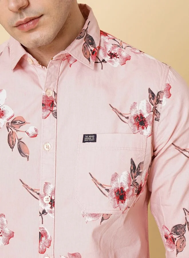 The Indian Garage Co Men Regular Fit Floral Printed Full Sleeves Spread Collar Casual Shirt