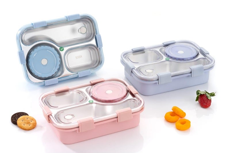 Clazkit Lunch Box 3 Compartment Leak-Proof BPA Free Stainless Steel, Lunch Box for Kids, Lunch Box for School & Office with a Fork, a Spoon and a Pair of Chopsticks (Blue) - Image 4