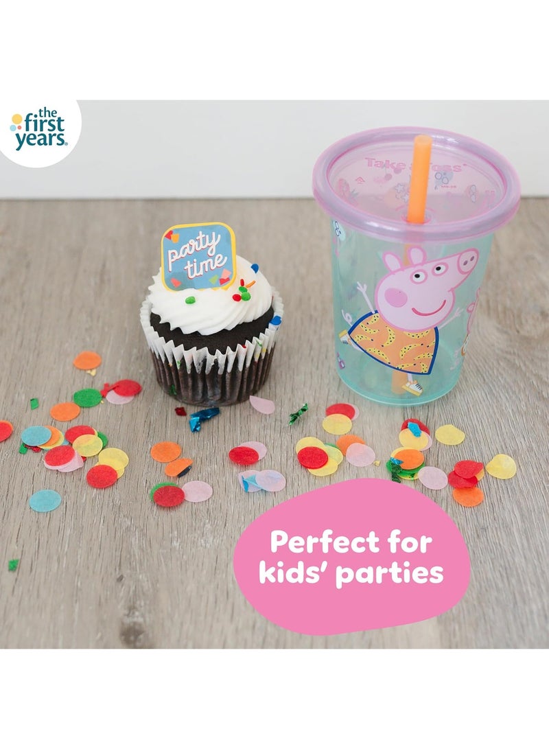 The First Years Peppa Pig Take & Toss Toddler Straw Cups - Spill Proof Toddler Sippy Cups with Snap On Lids and Straws - Peppa Pig Party and Feeding Supplies - 10 Oz - 10 Count - Image 2