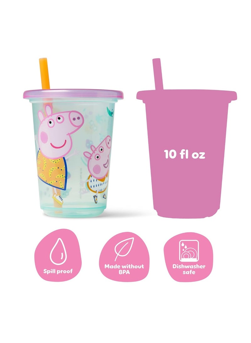 The First Years Peppa Pig Take & Toss Toddler Straw Cups - Spill Proof Toddler Sippy Cups with Snap On Lids and Straws - Peppa Pig Party and Feeding Supplies - 10 Oz - 10 Count - Image 3
