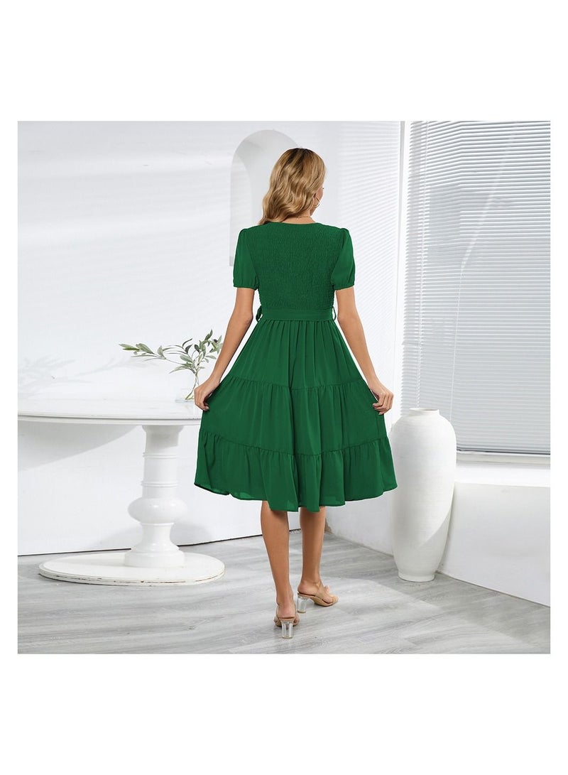 Loquat Short Sleeved Patchwork Cake Dress  - Image 2