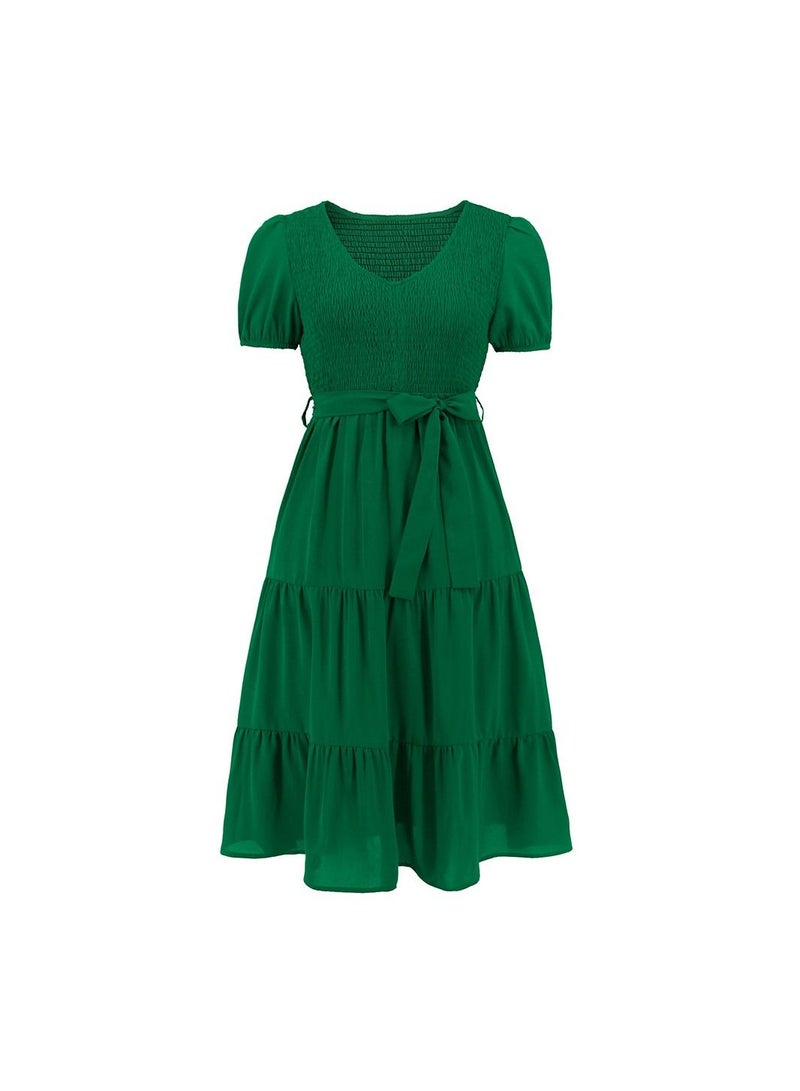 Loquat Short Sleeved Patchwork Cake Dress  - Image 1