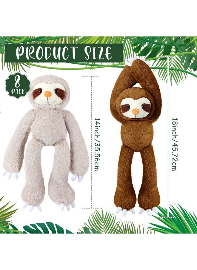 Hungdao - 8 Pcs Hanging Sloth Stuffed Animal 18 Inch Three Toed Sloth Plush Toy With Hook And Loop Hands Hanging Sloth Toy For Boy Girl (Dark Brown Gray) - Image 1