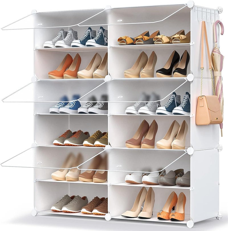 HOMICKER Shoe Rack Organizer 24 Pair Shoe Storage Cabinet with Door Expandable Plastic Shoe Shelves for ClosetEntrywayHallwayBedroom6 Tier
