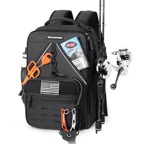 KastKing KarryAll KastMate Fishing Tackle BackpackWaterResistant Tackle Bag With 2 Rod HoldersFishing Gear and Equipment With Large Gear StorageBlack - Image 1