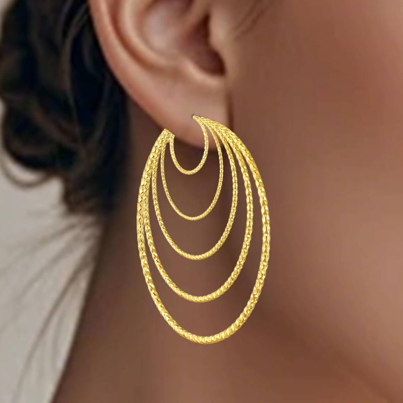 Cuicanstar 5 Pairs Gold Plated Stainless Steel Hoop Earrings for Women Hypoallergenic Large Small 14K Gold Plated Starry Sky Filigree Hoops Hoop Earrings Pack Lightweight Fashion Earrings Set - Image 2