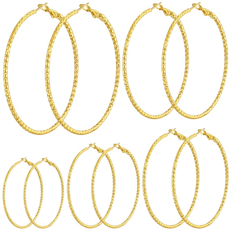 Cuicanstar 5 Pairs Gold Plated Stainless Steel Hoop Earrings for Women Hypoallergenic Large Small 14K Gold Plated Starry Sky Filigree Hoops Hoop Earrings Pack Lightweight Fashion Earrings Set - Image 1
