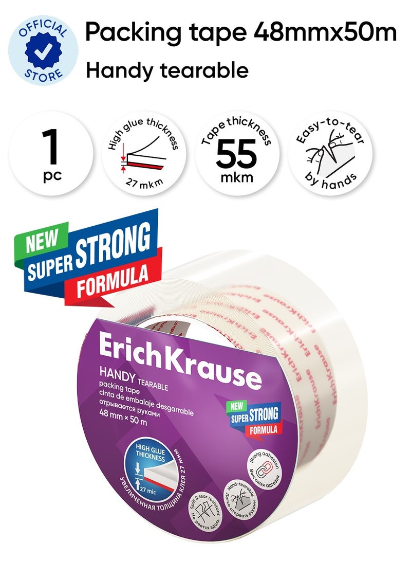 ErichKrause Packing tape Handy tearable, highly transparent, easy-to-tear by hand, 48mmx50m (shrink 1 pcs)  - Image 1