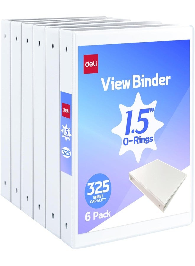 Deli 1.5-inch 3 Ring Binder with 2 Interior Pockets, 325 Sheets Capacity, 1.5 inch Binders fits 11" x 8.5" US Letter Size, White, 6 Pack - Image 1