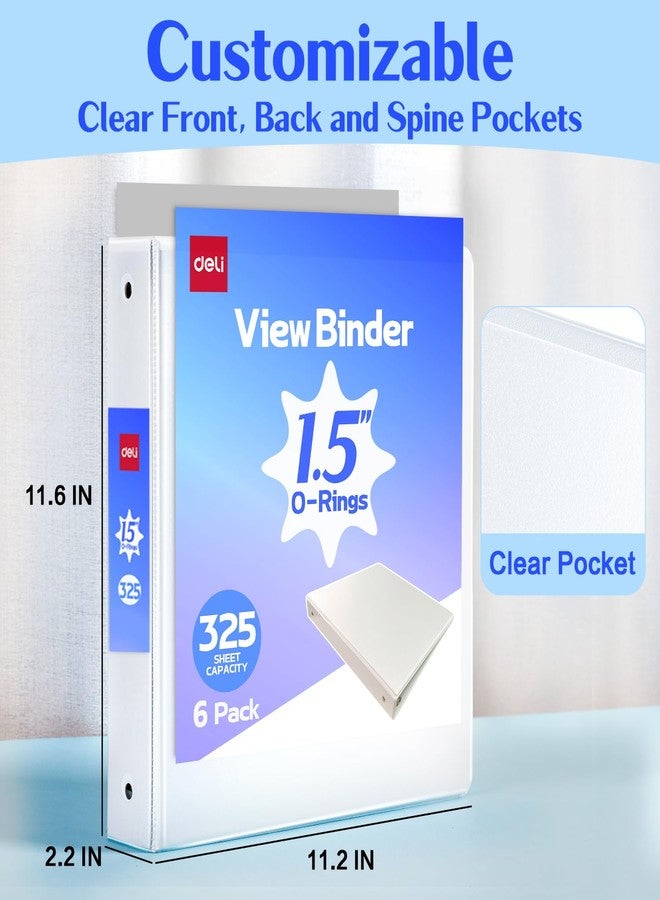 Deli 1.5-inch 3 Ring Binder with 2 Interior Pockets, 325 Sheets Capacity, 1.5 inch Binders fits 11" x 8.5" US Letter Size, White, 6 Pack - Image 3