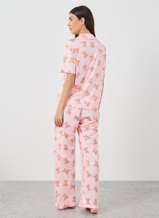 Take Two Take Two Bear Print Short Sleeve Shirt and Pyjama Set - Image 5