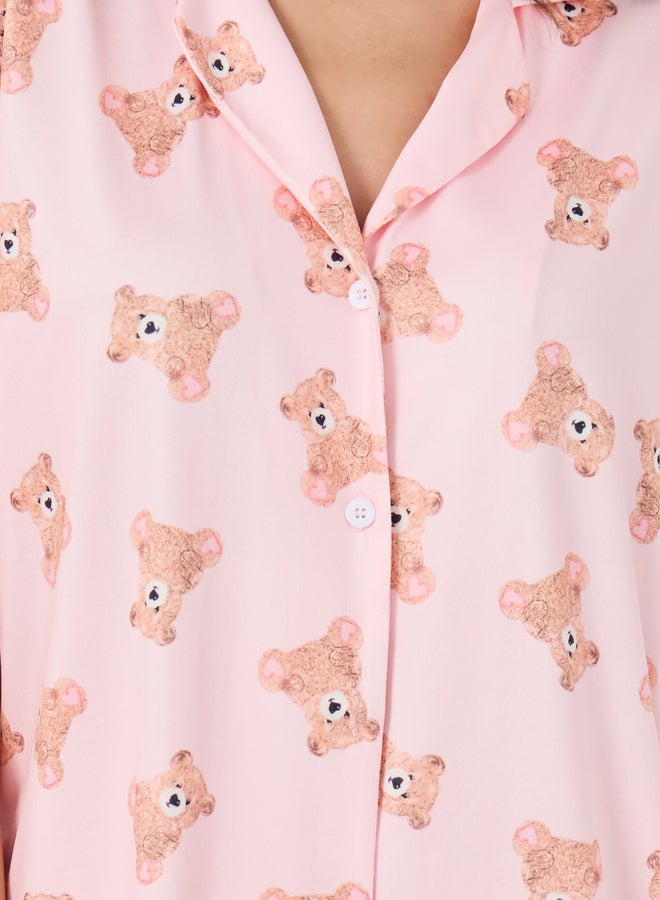 Take Two Take Two Bear Print Short Sleeve Shirt and Pyjama Set - Image 3