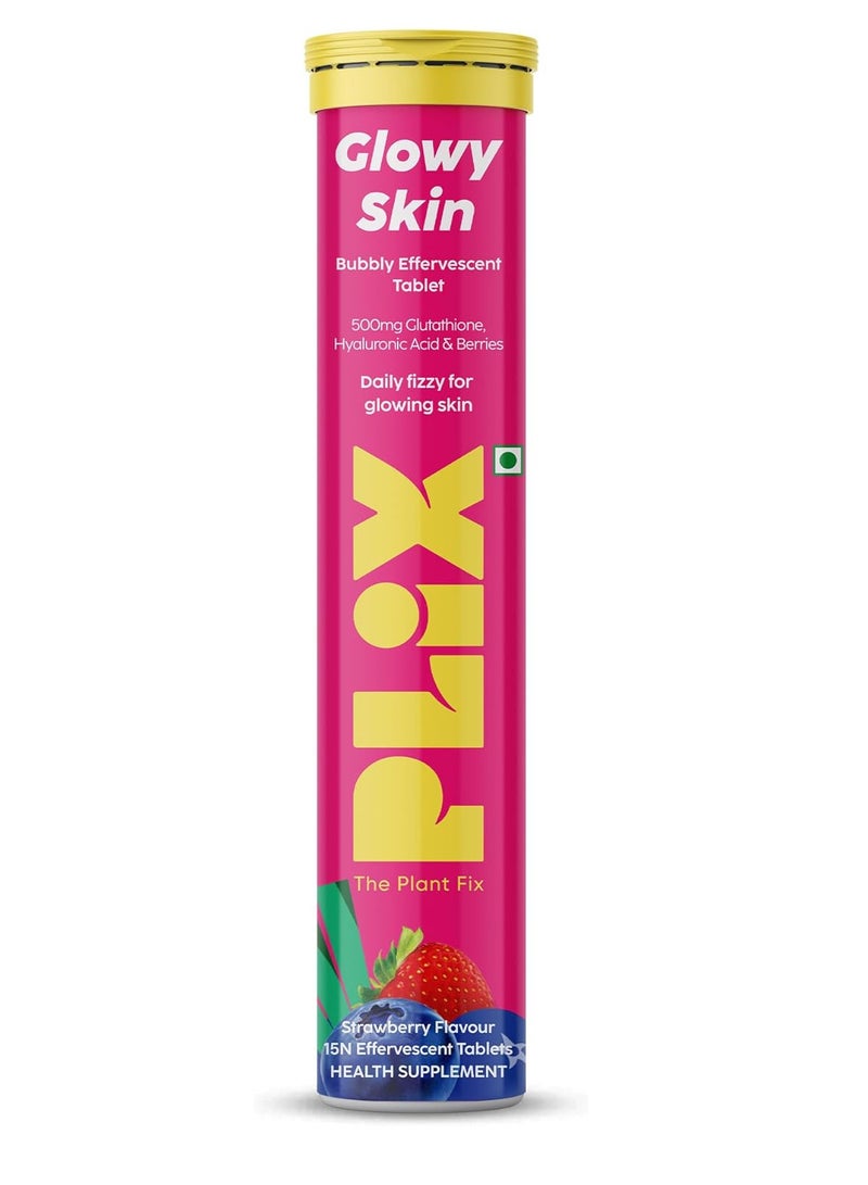 PLIX THE PLANT FIX PLIX - THE PLANT FIX Glutathione Tablets (Glowy Skin) With Vitamin C For Clear And Youthful Skin (Pack Of 1, Strawberry) | 15 Collagen Supplements |500mg L-Glutathione, Vegan Vitamin E And Hyaluronic Acid - Glowy Skin - Image 1