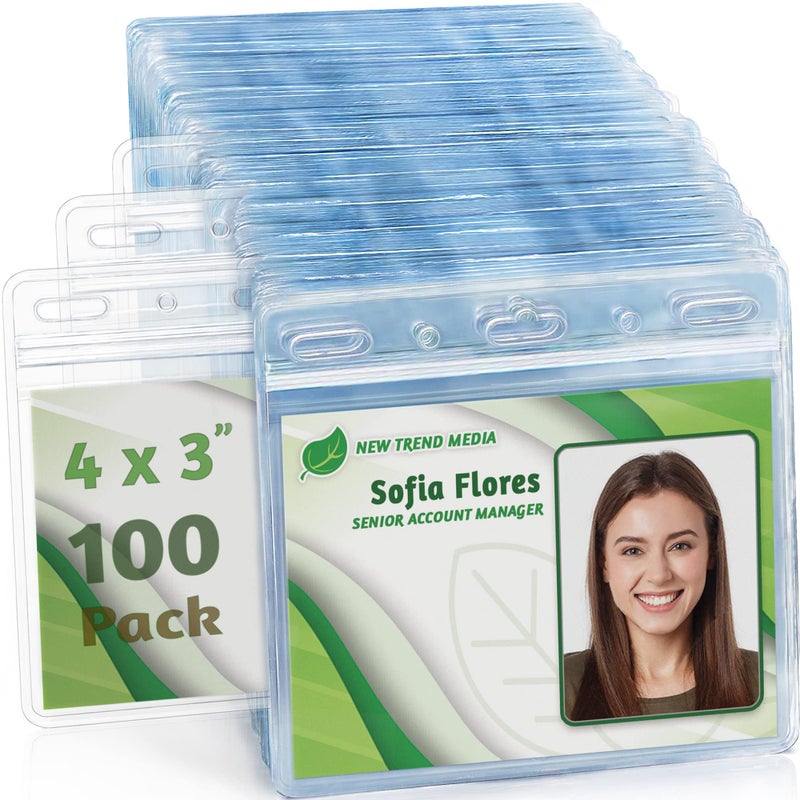 EcoEarth - Horizontal Card Protector w/Soft Edge - Sealable 4x3 Inch, Clear, 100 Pack - Waterproof ID Badge Holder - Plastic Name Tag Holder Bulk - Image 1