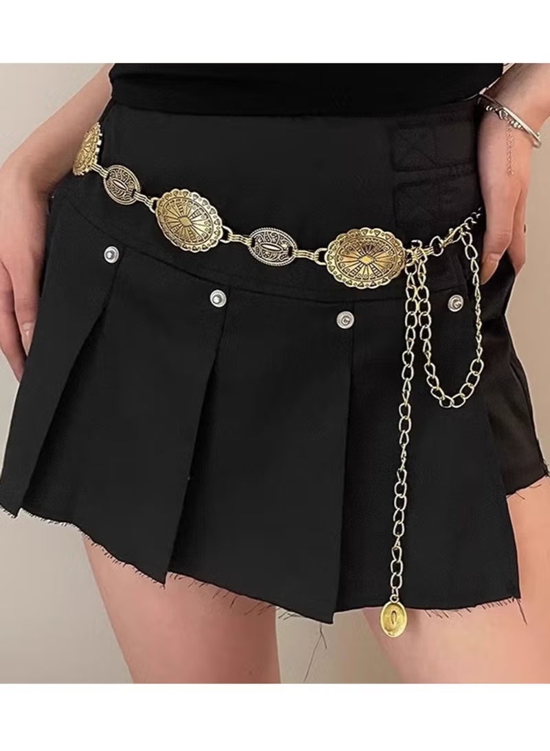 BABONA 2 Pieces Western Concho Belt Polished Metal Chain Adjustable Waist Accessory Dresses Jeans Country Outfit Fashion Statement Women Girls - Image 4