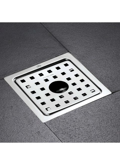 LIPKA Square Agni Floor Drain with Cockroach Trap 5 x 5 Inches Floor Drainer 304Grade Stainless Steel Floor Trap Glossy Finish Drain Jali with Hole