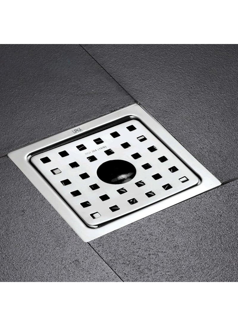 Lipka - LIPKA Square Agni Floor Drain with Cockroach Trap 5 x 5 Inches Floor Drainer 304Grade Stainless Steel Floor Trap Glossy Finish Drain Jali with Hole - Image 1