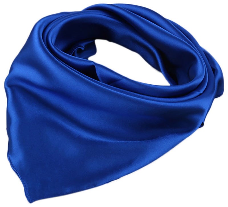 X&F Women's Solid Stain Charmeuse Neckerchief Square Scarf 23" * 23" Royal Blue - Image 2