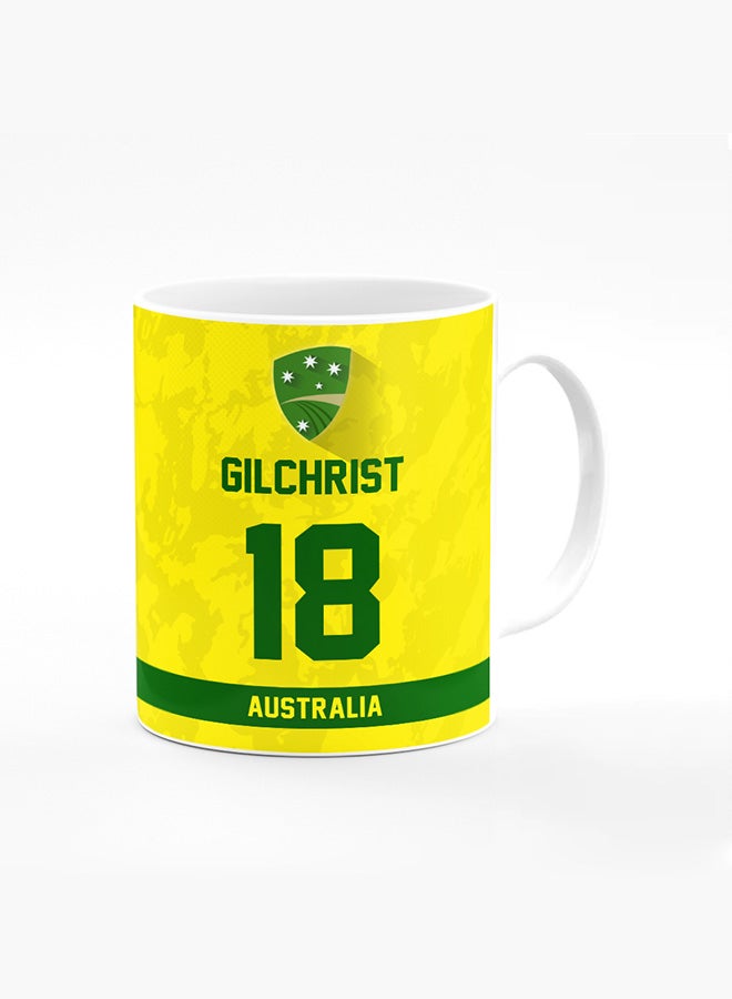 Stylizedd Designer Printed Coffee Mug with Heavy Duty Handle 11oz Ceramic Personalised Gift Mugs Cup - Cricket Player - Adam Gilchrist, Jersey Number - 18 (With Logo) - Image 1