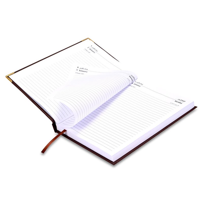 FIS مفكرة FIS 2026، حجم A5 148x210 مم، غلاف فينيل مبطن من جانب واحد، زوايا دائرية ذهبية، يوم واحد في الصفحة مع دمج السبت والأحد، عربي/إنجليزي، 60 جرام - Image 4