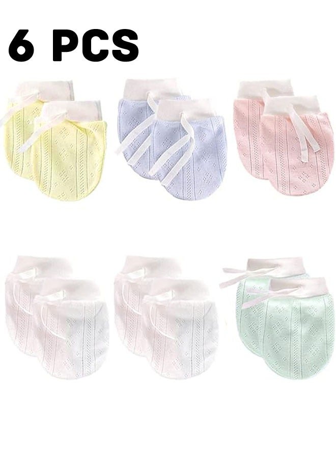 6 Pairs Anti-Scratch Baby Mittens Cute Newborn Baby Mittens No Scratch Mitten Gloves for Baby Little Boys Girls 0-6 Months Multicoloured  - Image 1