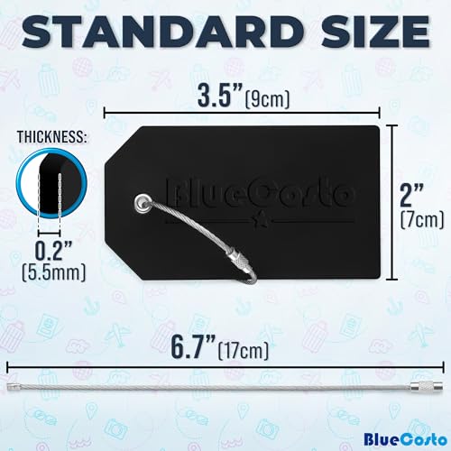 BlueCosto - Luggage Tags - Large, Black, 5 PK - PVC Suitcase Tags w/Privacy Cover & Stainless Steel Wire Loops - Personalized Baggage Identifiers for Travel - Backpack Name Labels - Image 2
