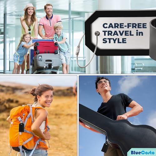 BlueCosto - Luggage Tags - Large, Black, 5 PK - PVC Suitcase Tags w/Privacy Cover & Stainless Steel Wire Loops - Personalized Baggage Identifiers for Travel - Backpack Name Labels - Image 5