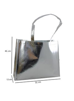 PARTY FUN Reusable Non-woven Fabric Grocery Tote Bag with Handle - 40x12x32cm Silver  - Image 4