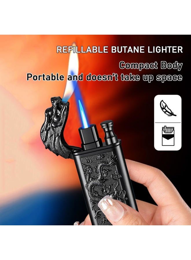 XQBBIDM Torch Lighter, Relief Wolf Design Magic Dual Flame Lighter with Adjusting Flames Tool, Creative Windproof Lighters, Cool Jet Flame Refillable Butane Lighters for Outdoor Indoor-Gold Wolf - Image 5