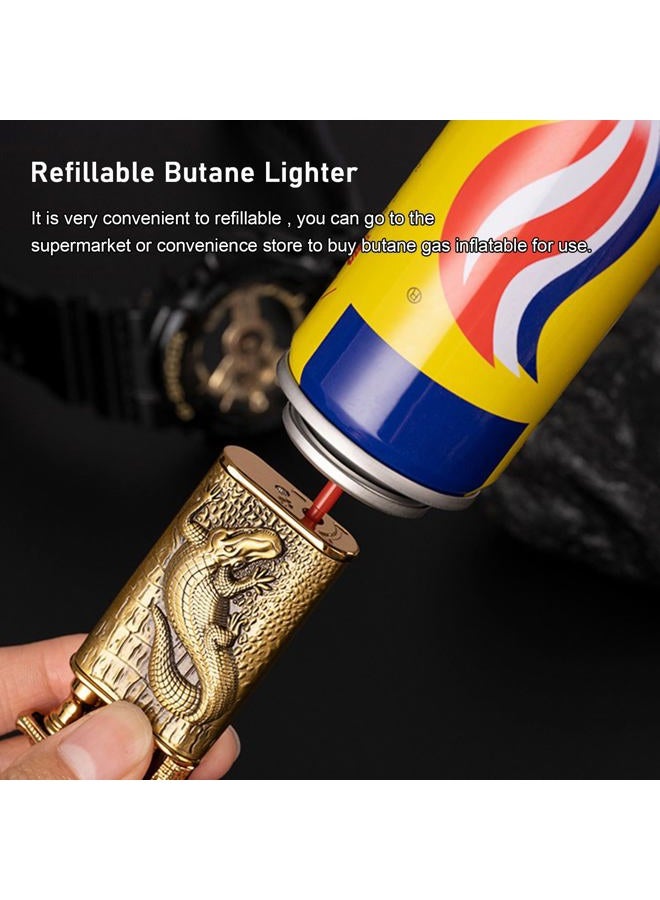 XQBBIDM Torch Lighter, Relief Wolf Design Magic Dual Flame Lighter with Adjusting Flames Tool, Creative Windproof Lighters, Cool Jet Flame Refillable Butane Lighters for Outdoor Indoor-Gold Wolf - Image 3