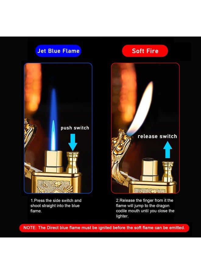 XQBBIDM Torch Lighter, Relief Wolf Design Magic Dual Flame Lighter with Adjusting Flames Tool, Creative Windproof Lighters, Cool Jet Flame Refillable Butane Lighters for Outdoor Indoor-Gold Wolf - Image 2
