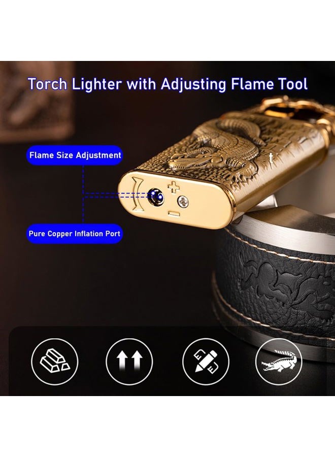 XQBBIDM Torch Lighter, Relief Wolf Design Magic Dual Flame Lighter with Adjusting Flames Tool, Creative Windproof Lighters, Cool Jet Flame Refillable Butane Lighters for Outdoor Indoor-Gold Wolf - Image 4
