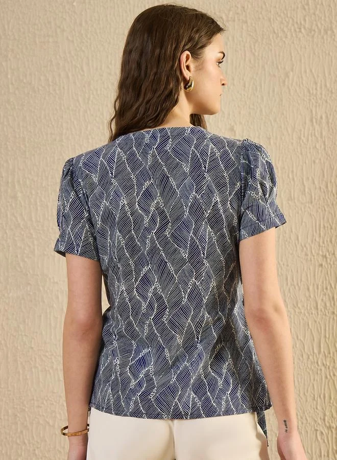 sanskrutihomes Sanskrutihomes Geometric Print Puff Sleeve Cotton Top