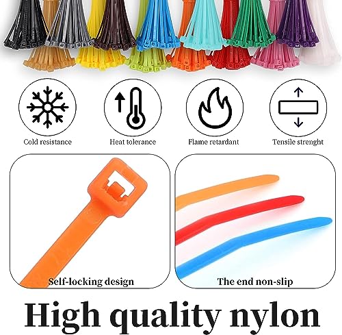 Yi-gog 1200 Pieces Zip Ties, Multi-Purpose Assorted Colored Self-Locking Nylon Cable Zip Ties in 12 Different Colour for Home Office Garden Garage and Workshop,4 inch - Image 3