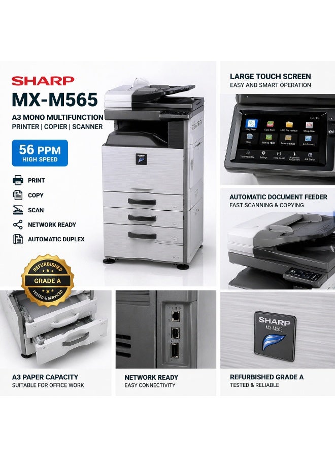 شارب MX-M565 طابعة متعددة الوظائف أحادية اللون A3 مع ناسخة وماسحة وطباعية مزدوجة الشبكة مجددة - Image 4