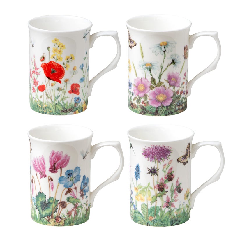 Grace Teaware Bone China Coffee Tea Mugs 9-Ounce, Assorted Set of 4 (Meadow) - Image 1