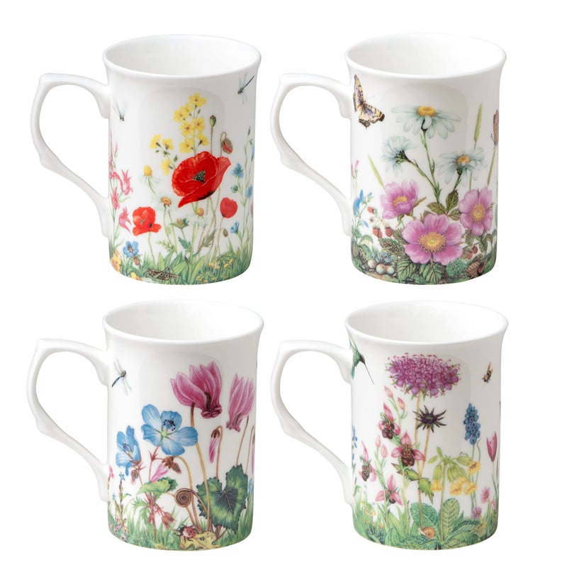 Grace Teaware Bone China Coffee Tea Mugs 9-Ounce, Assorted Set of 4 (Meadow) - Image 2