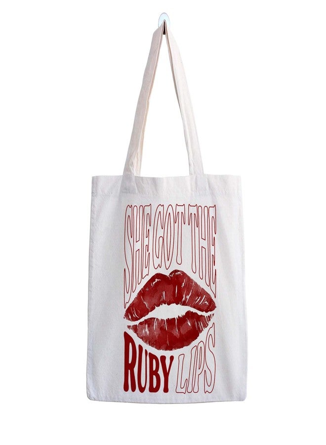 ARTBUG Tote Bag for Women, Aesthetic, Stylish, Ecofriendly, For College Girls, Office, Beach and Outings -She Got The Ruby Lips Printed Canvas D - 281 - Image 1