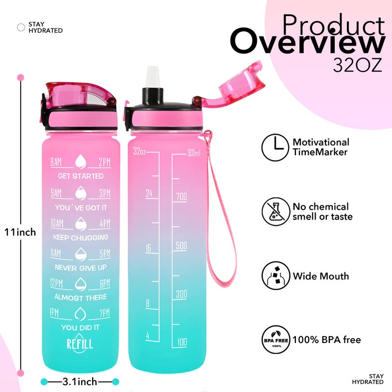 Newfad 32 oz Water Bottles with Straw & Strap, Motivational Water Bottles with Times to Drink, BPA Free Reusable Sports Water Bottle with Sleeve Carrier for Gym, Workout or Fitness (Butterfly in Love) - Image 2