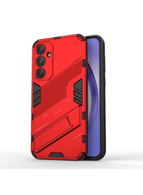 Case Cover For Samsung Galaxy A35 5G Punk Armor 2 in 1 PC + TPU Shockproof Phone Case with Invisible Holder Red