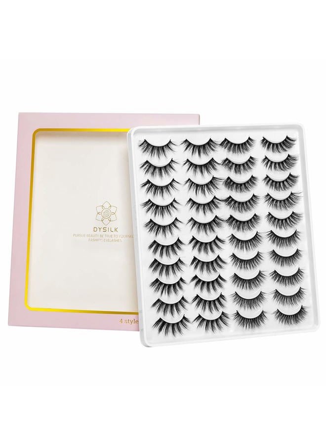 DYSILK (20 pairs, 2041) - 20 Pairs 4 Styles 3D Faux Mink Eyelashes Fluffy Dramatic Look False Eyelashes Wispy Long Handmade Natural Fake Eyelashes Soft Reusable Makeup Thick Lashes - Image 1