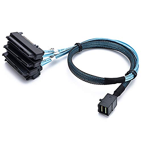 CableDeconn SFF8643 Internal Mini SAS HD to 4 29pin SFF8482 connectors with SAS 15pin Power Port 12GBS Cable 1M H0204 - Image 1