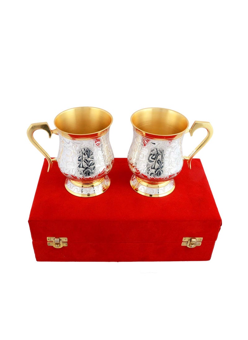 AC ANAND CRAFTS AC ANAND CRAFTS Silver and Gold Plated Brass Cofee Mug Set for Diwali Gift  - Image 1