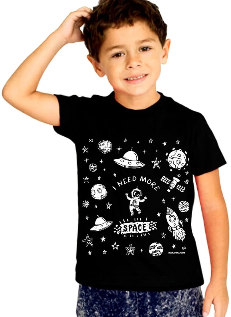 Rock&Roll Astronaut in Space Black Short Sleeve Unisex Children's T-Shirt