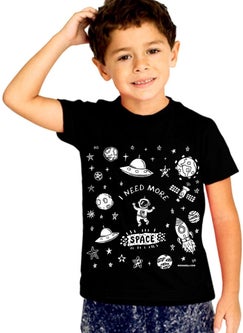 Rock&Roll Astronaut in Space Black Short Sleeve Unisex Children's T-Shirt  - Image 1