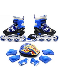 EASY FUTURE Inline Skates Adjustable Size Roller Skates with Flashing Wheels for Outdoor Indoor Children Skate Shoes Including Full Protective Gear Set Blue Colour  - Image 1